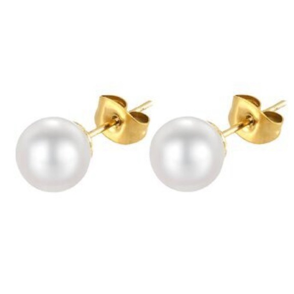 EARRINGS, 18K GOLD PLATED STEEL Pearl - Picture 1 of 1